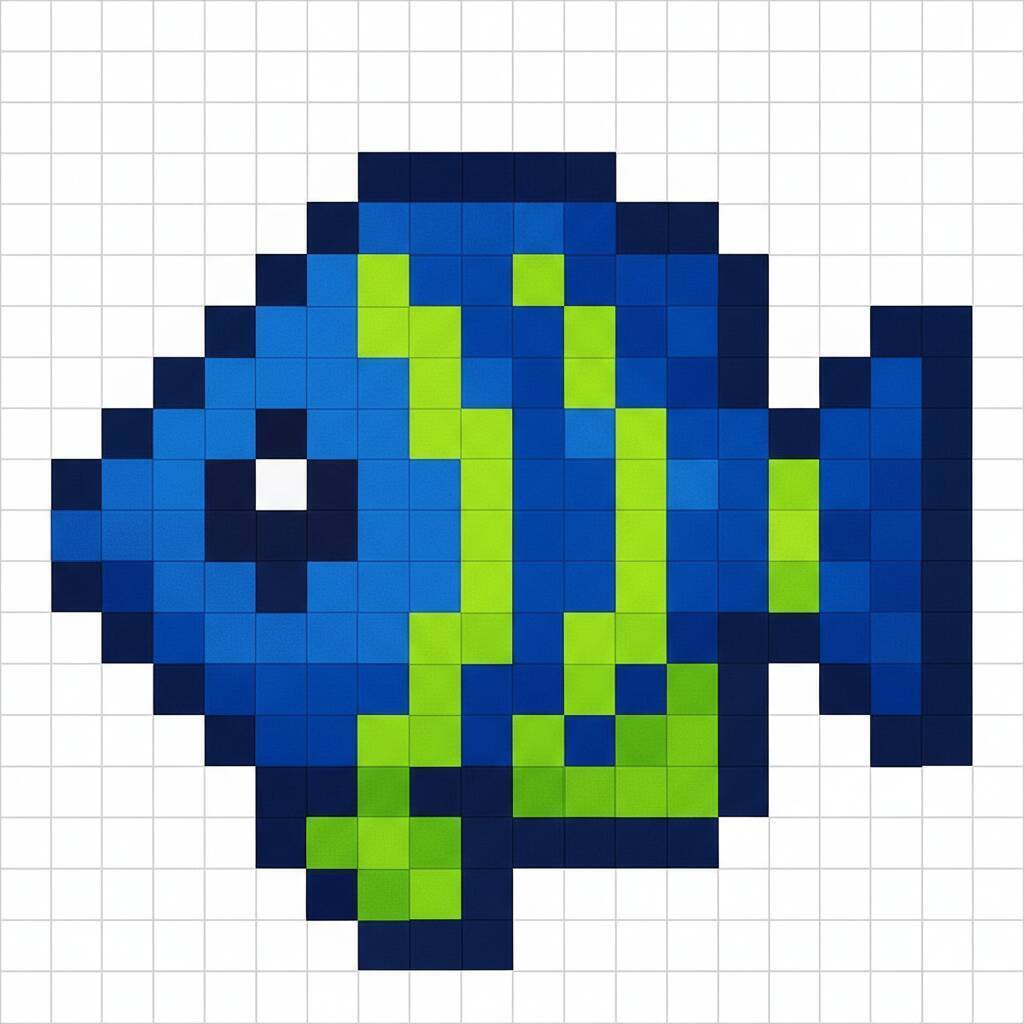 Pixel Art Fácil com desenho de Peixe para colorir