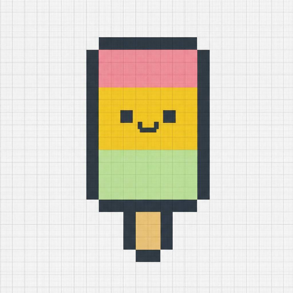 Pixel Art Fácil com desenho de Picolé sorridente para colorir