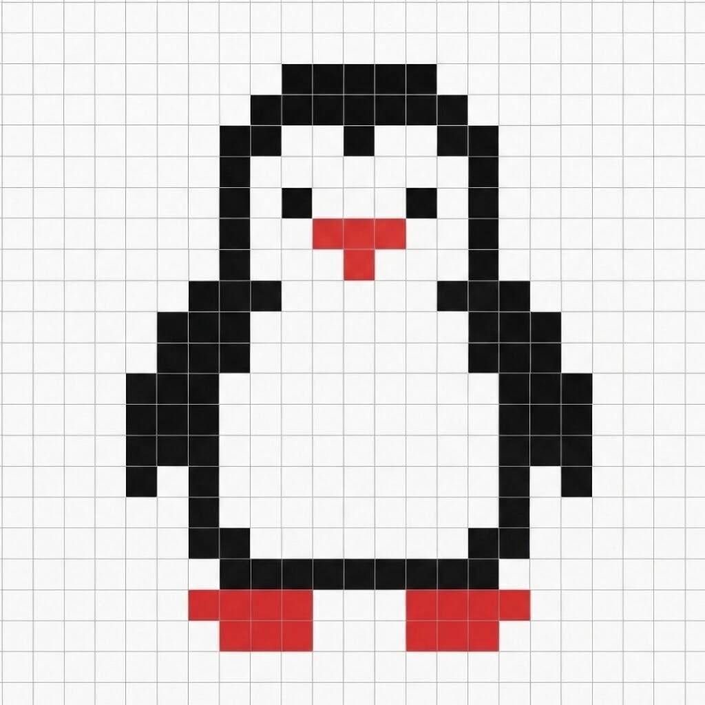 Pixel Art Fácil com desenho de Pinguim para colorir