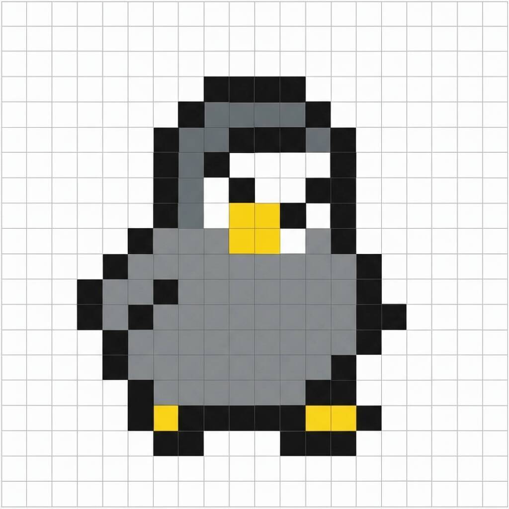 Pixel Art Fácil com desenho de Pinguim para colorir