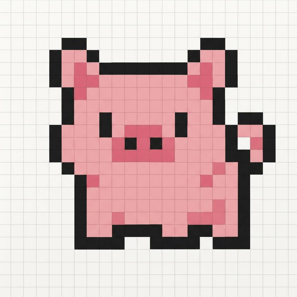 Pixel Art Fácil com desenho de Porquinho para colorir