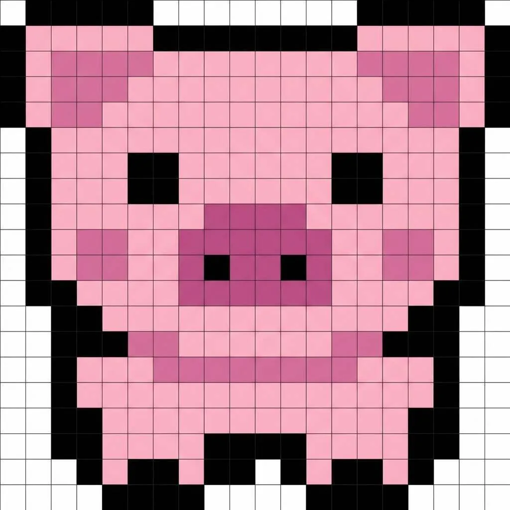 Pixel Art Fácil com desenho de Porquinho para colorir