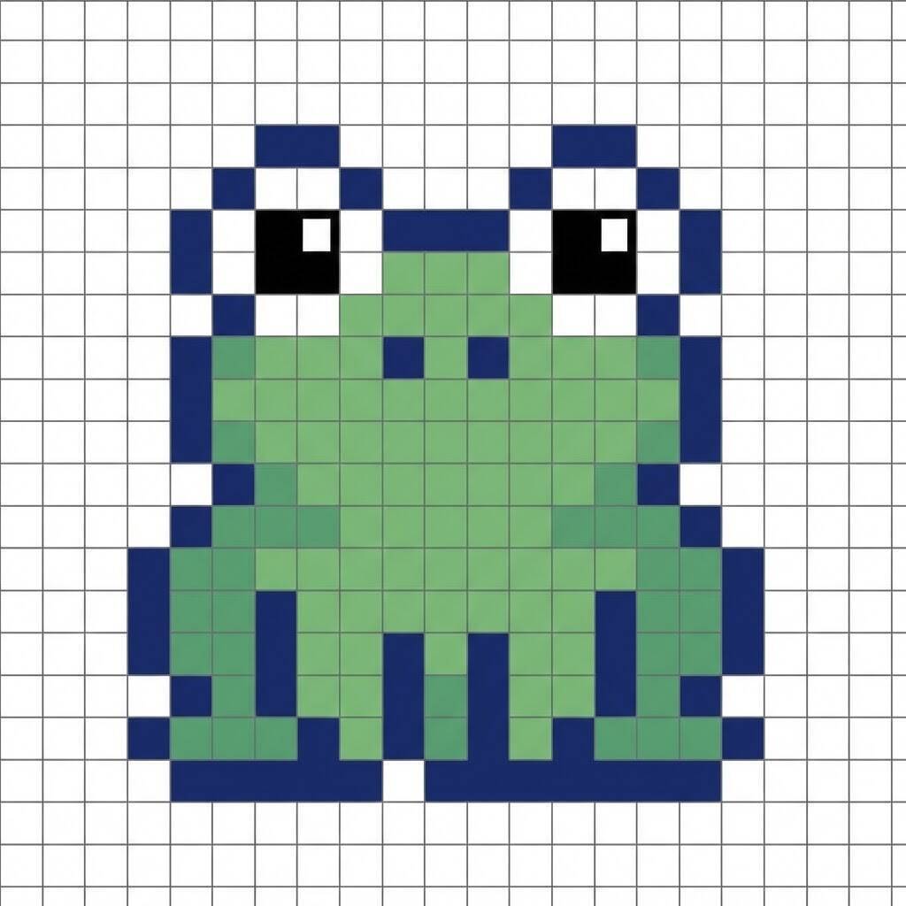 Pixel Art Fácil com desenho de Sapo para colorir