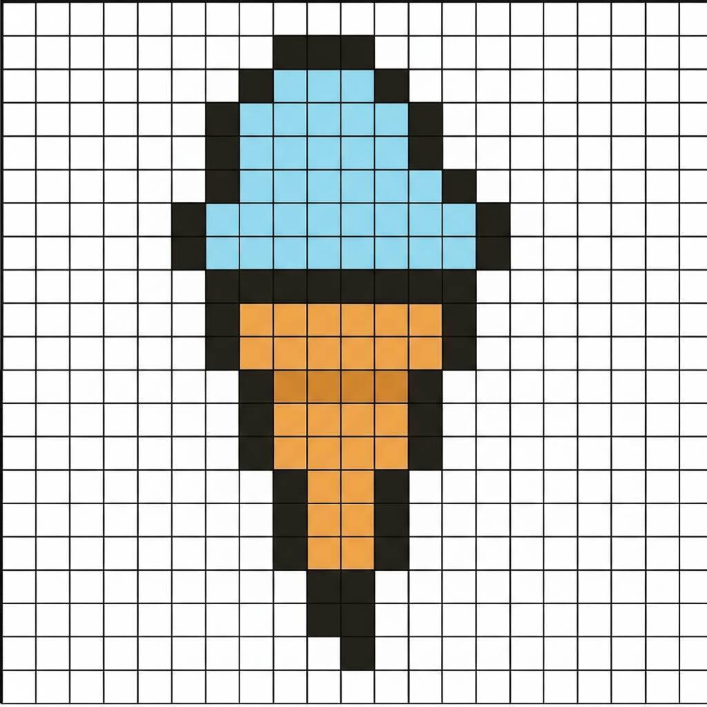 Pixel Art Fácil com desenho de Sorvete para colorir