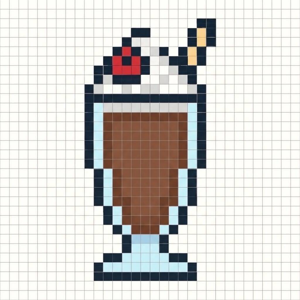Pixel Art Fácil com desenho de Sundae para colorir