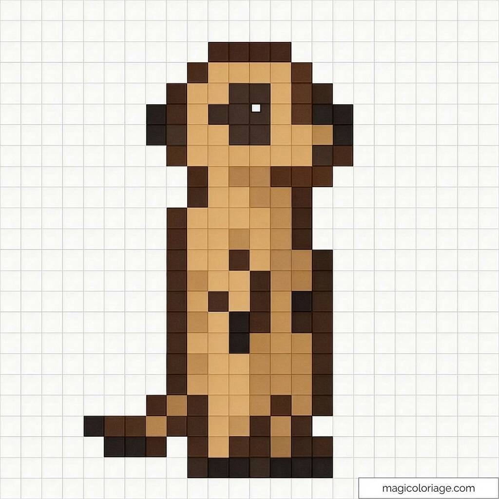 Pixel Art Fácil com desenho de Suricata para colorir