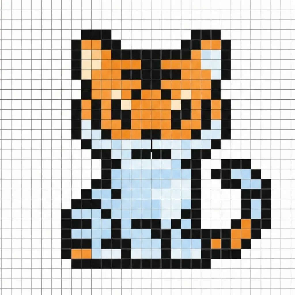 Pixel Art Fácil com desenho de Tigre para colorir