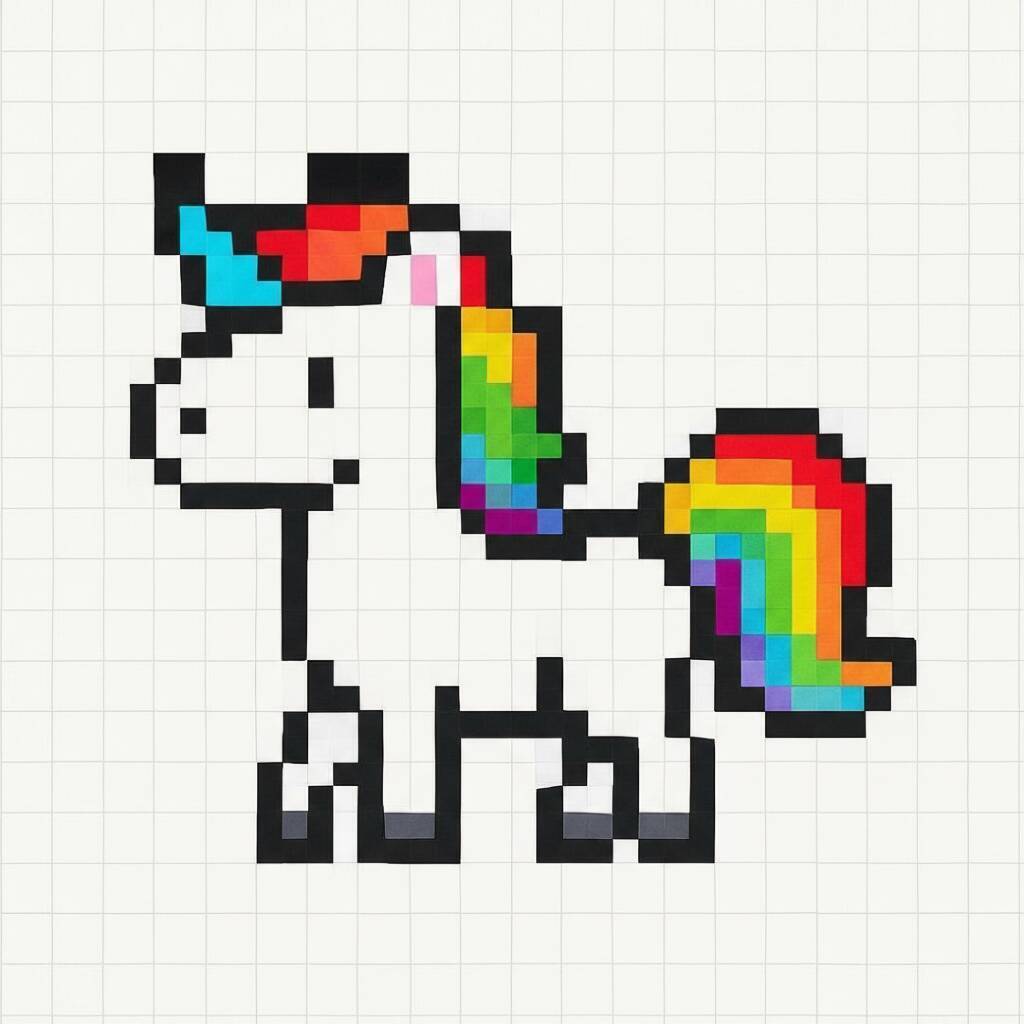 Pixel Art Fácil com desenho de Unicórnio para colorir