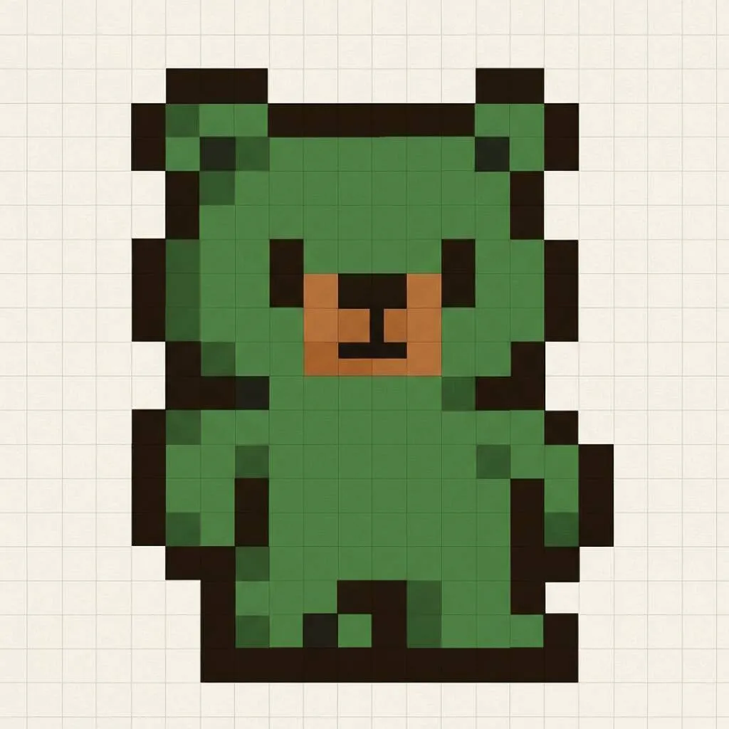 Pixel Art Fácil com desenho de Urso Verde para colorir