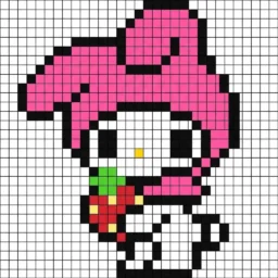 Pixel Art da Hello Kitty com desenho da My Melody