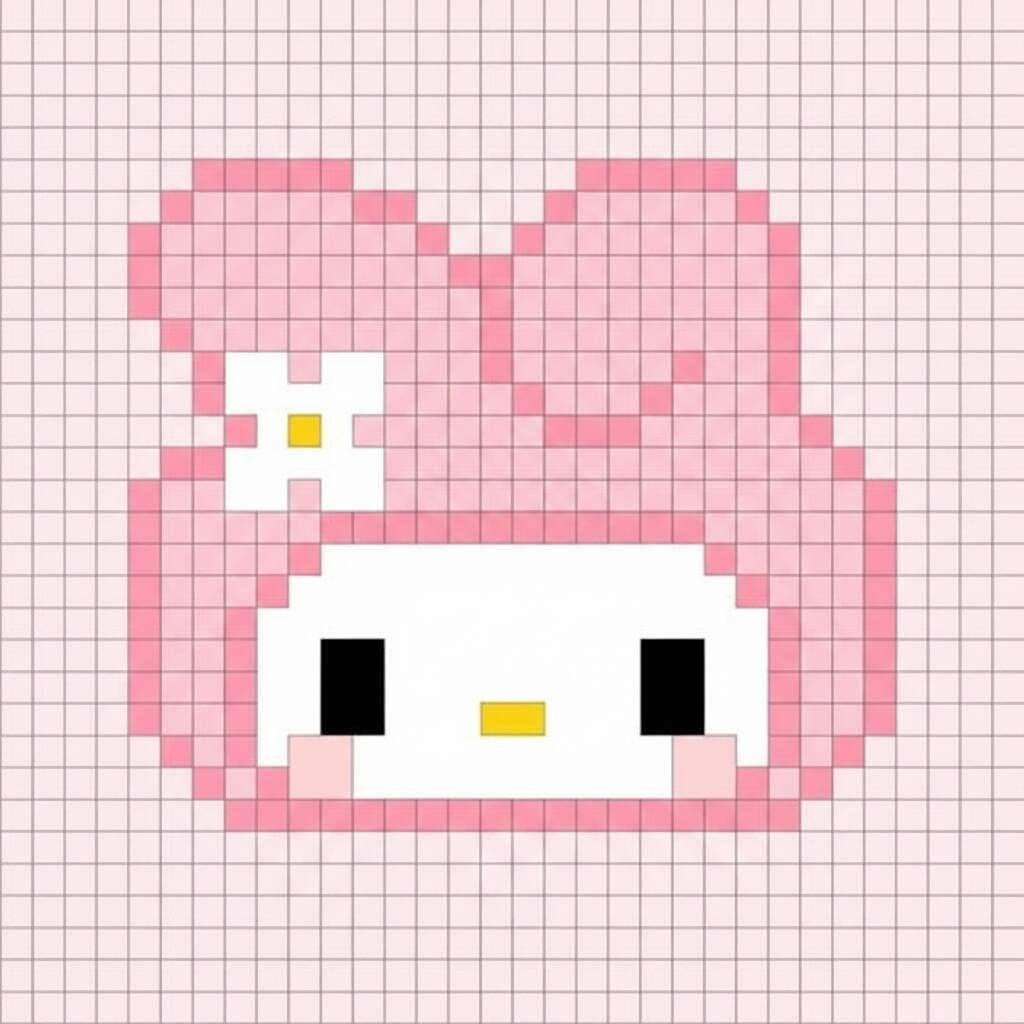 Pixel Art da Hello Kitty com desenho da My Melody