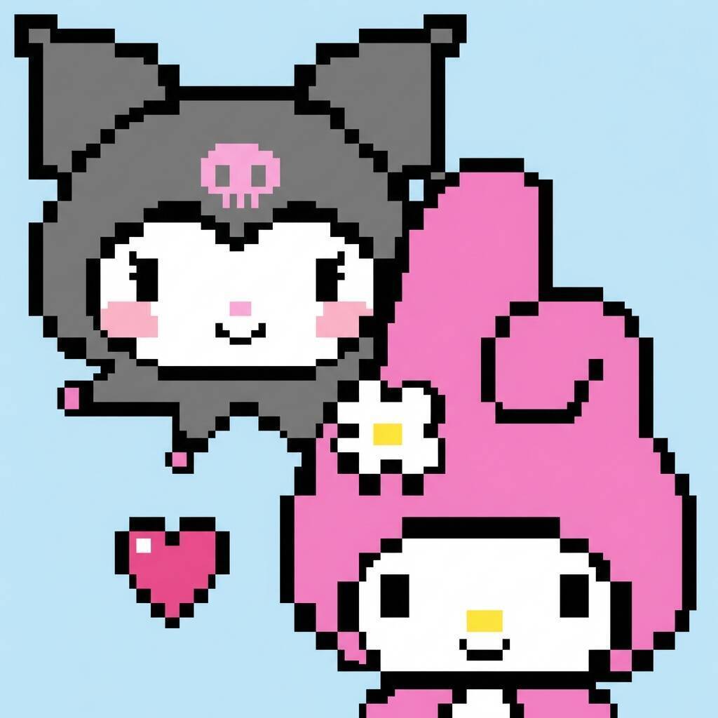 Pixel Art da Hello Kitty com desenho da My Melody