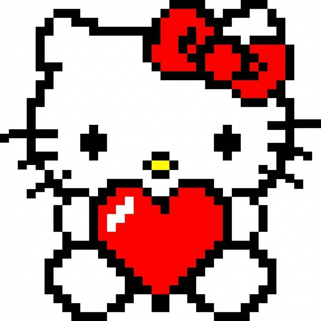Pixel Art da Hello Kitty com desenho de Coração