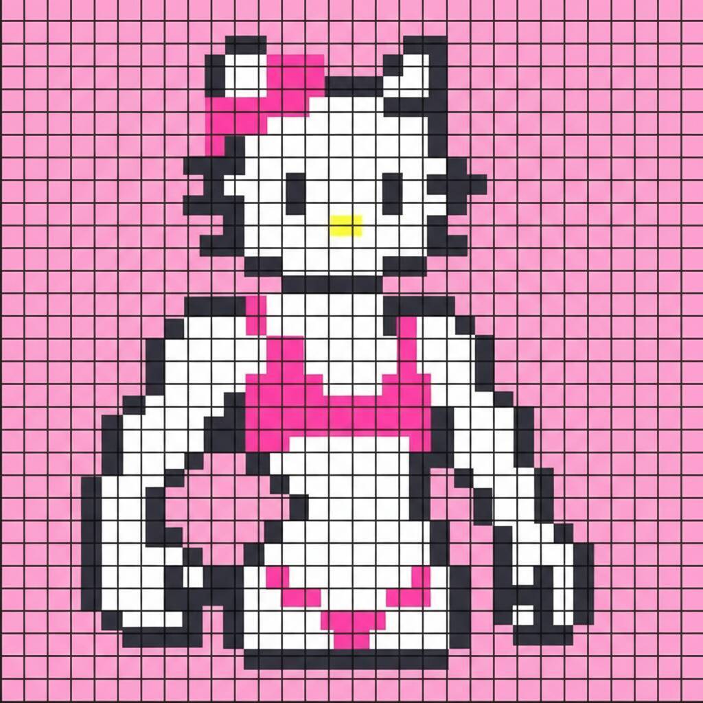 Pixel Art da Hello Kitty com desenho de biquíni
