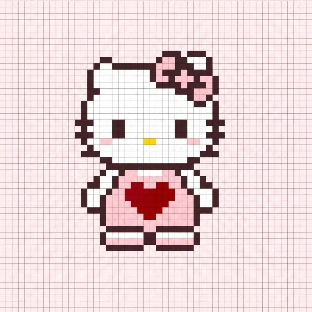Pixel Art da Hello Kitty com desenho de coração