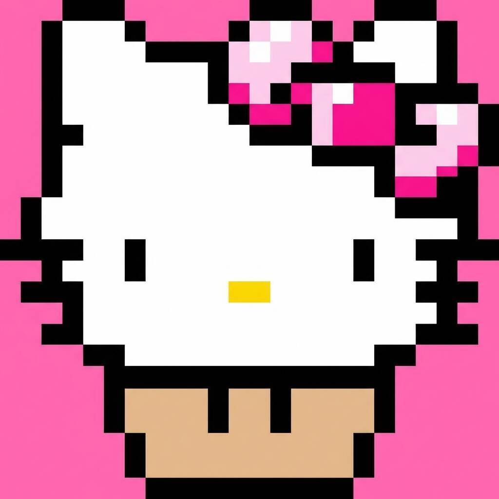 Pixel Art da Hello Kitty com desenho de cupcake
