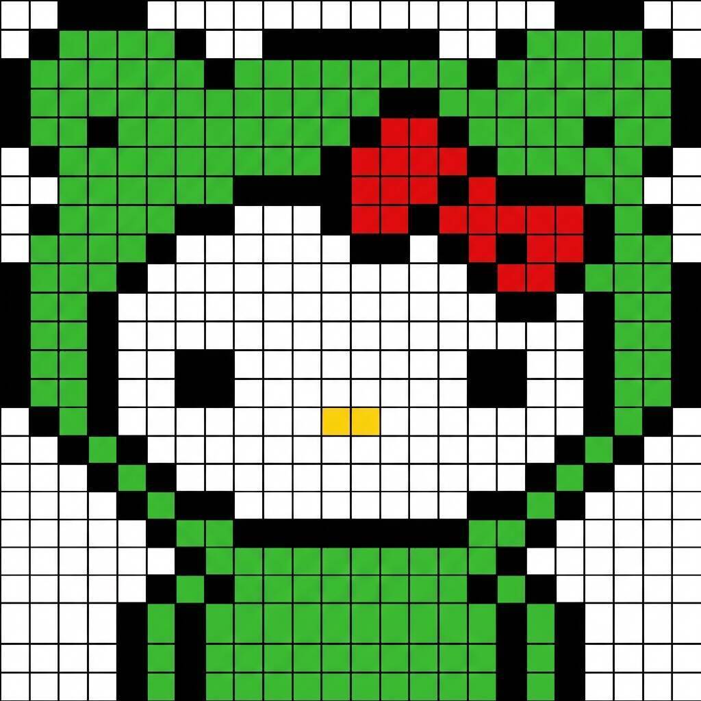 Pixel Art da Hello Kitty com desenho de personagem verde