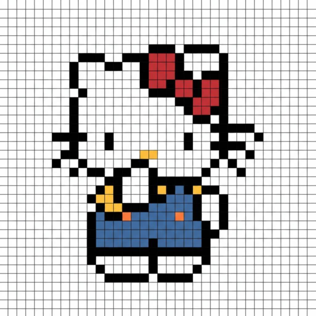 Pixel Art da Hello Kitty com desenho de vestidinho azul