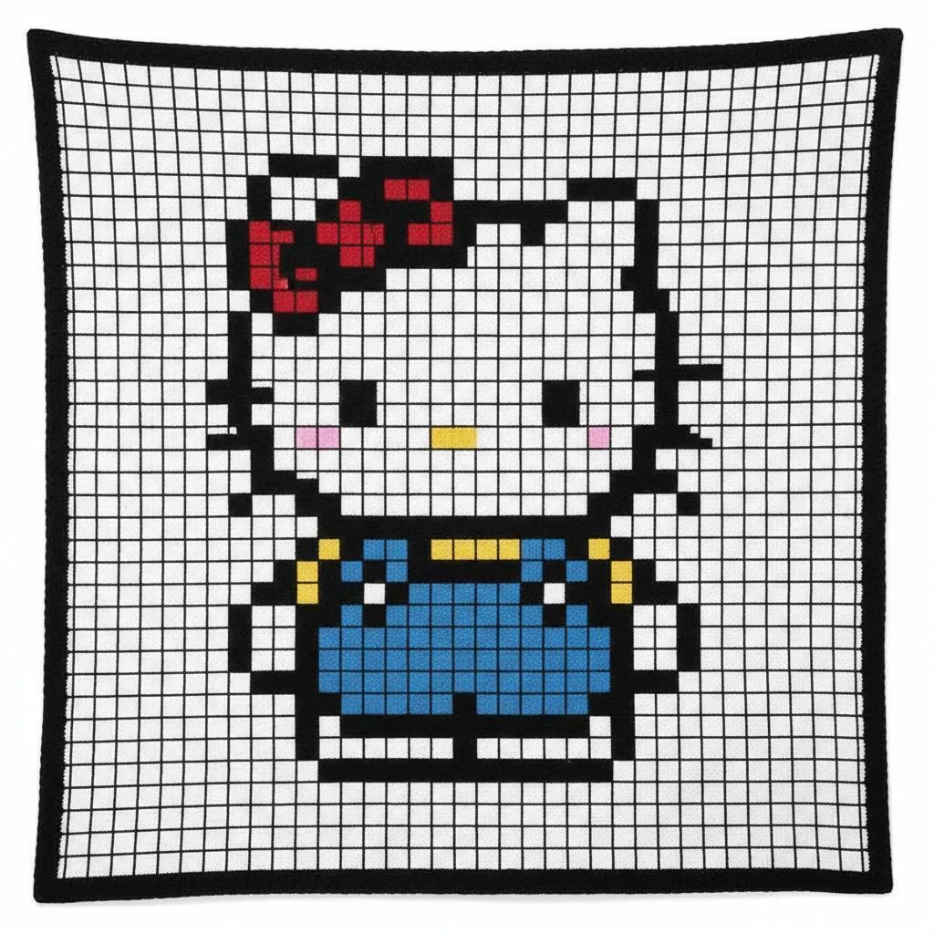 Pixel Art da Hello Kitty com desenho de vestido azul
