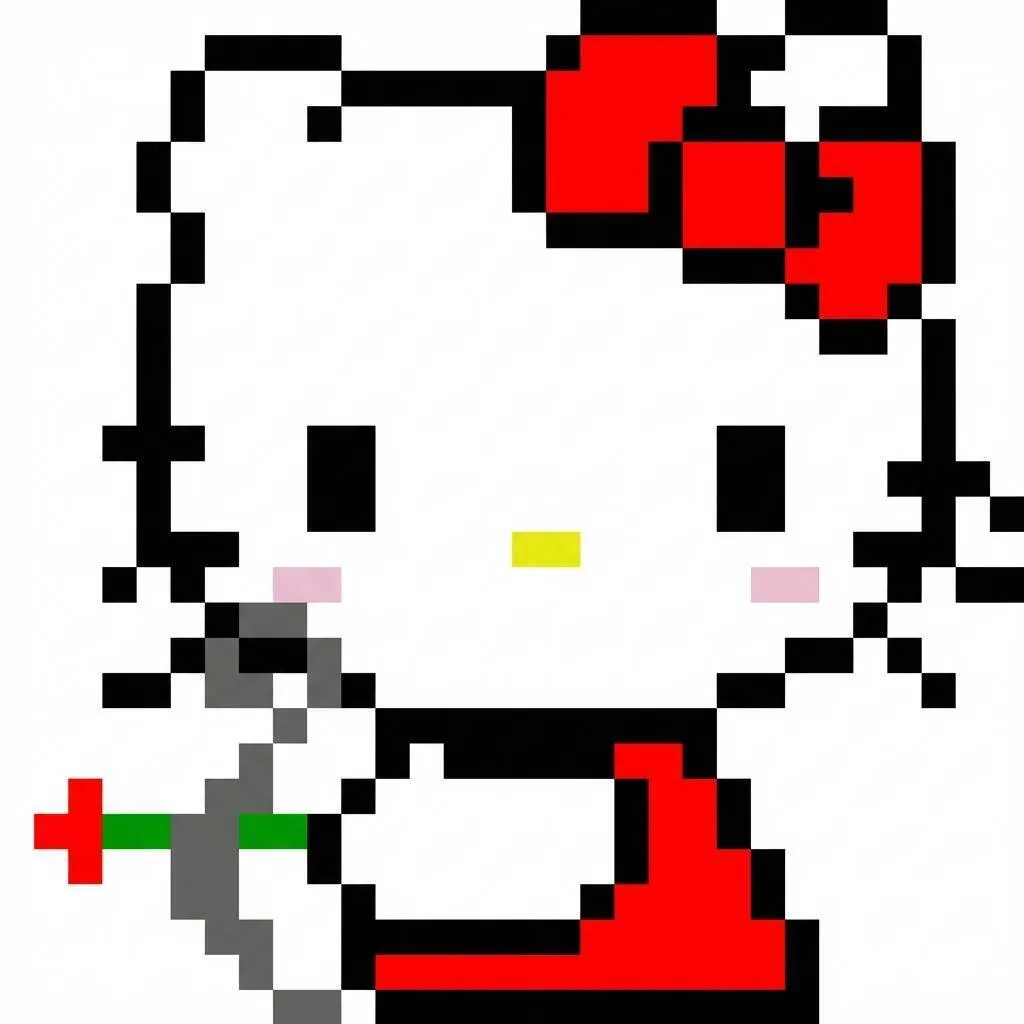 Pixel Art da Hello Kitty com desenho fofa segurando um coração