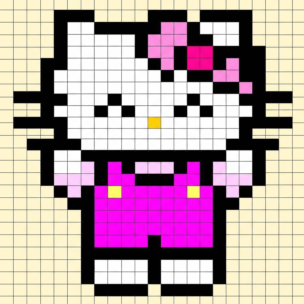 Pixel Art de Hello Kitty com desenho da Gatinha Rosa