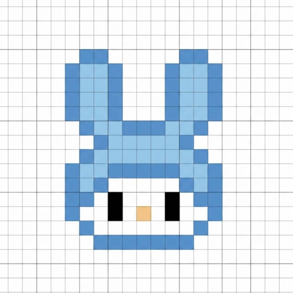 Pixel Art de Hello Kitty com desenho de coelho azul