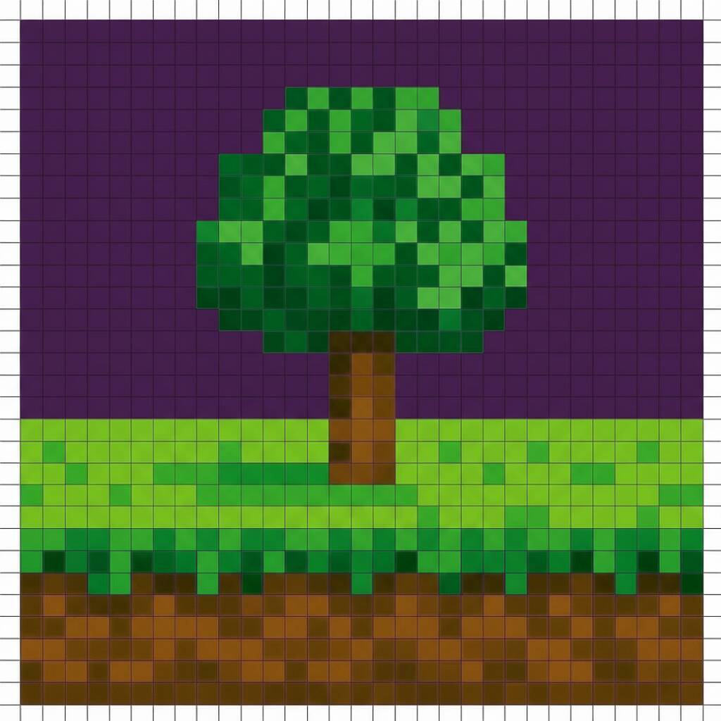 Pixel Art de Minecraft com desenho de árvore