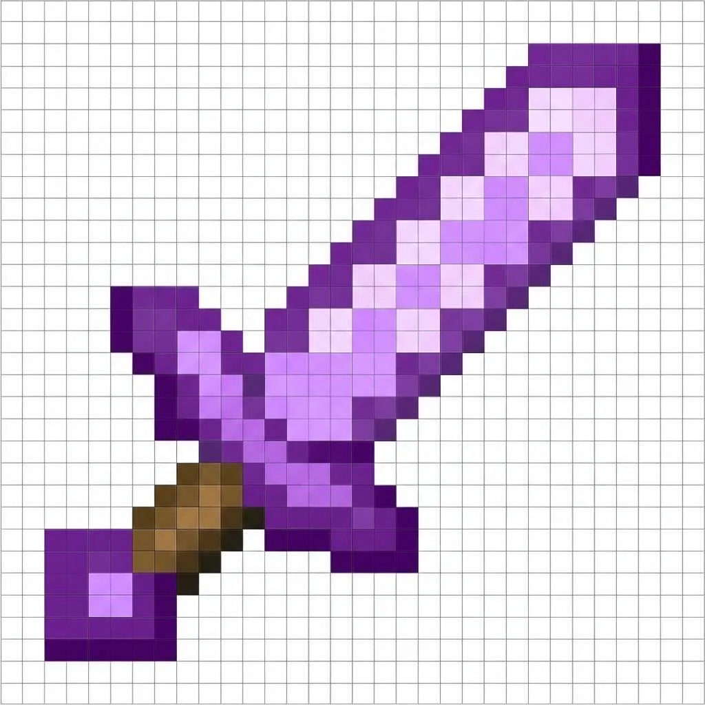 Pixel Art de Minecraft com desenho de espada roxa