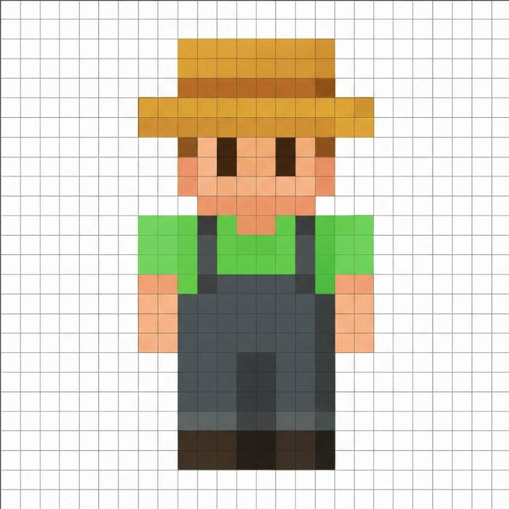 Pixel Art de Minecraft com desenho de personagem agricultor