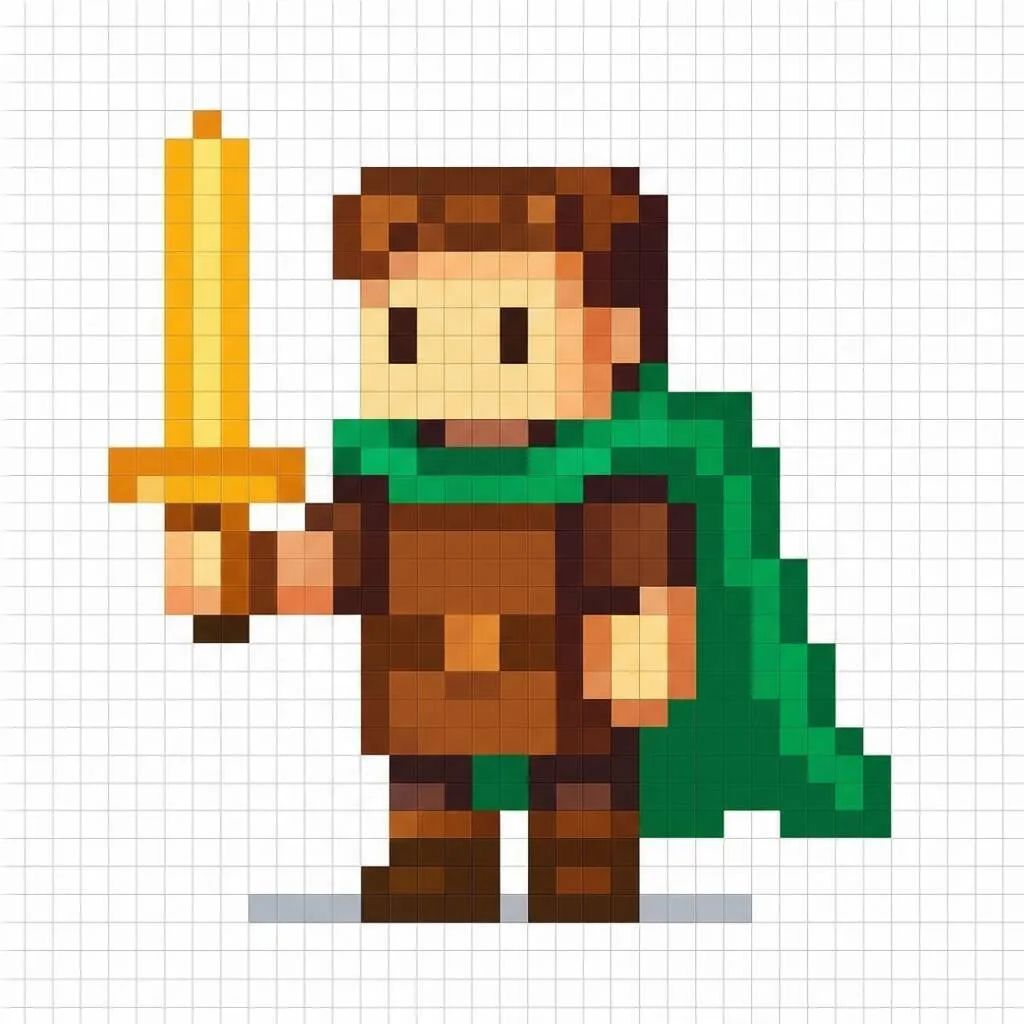Pixel Art de Minecraft com desenho de personagem com espada