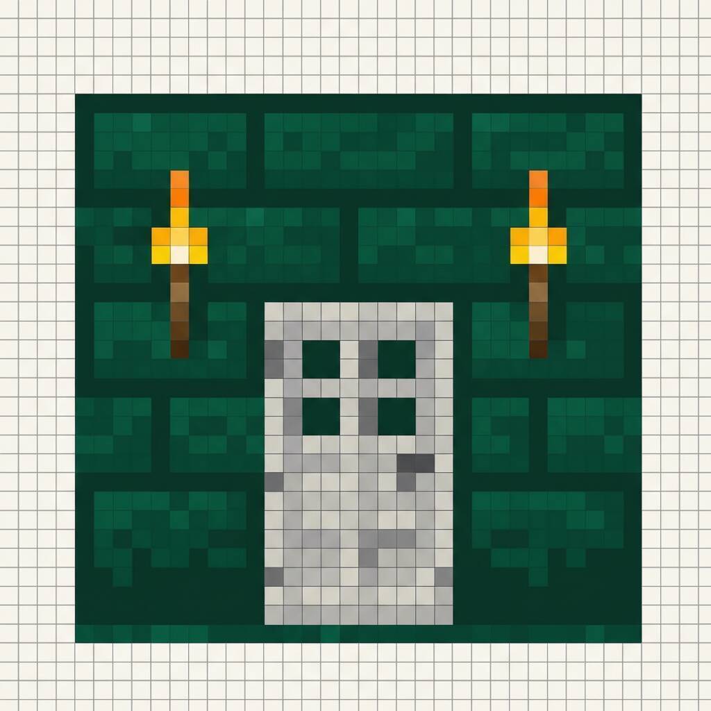 Pixel Art de Minecraft com desenho de porta de pedra