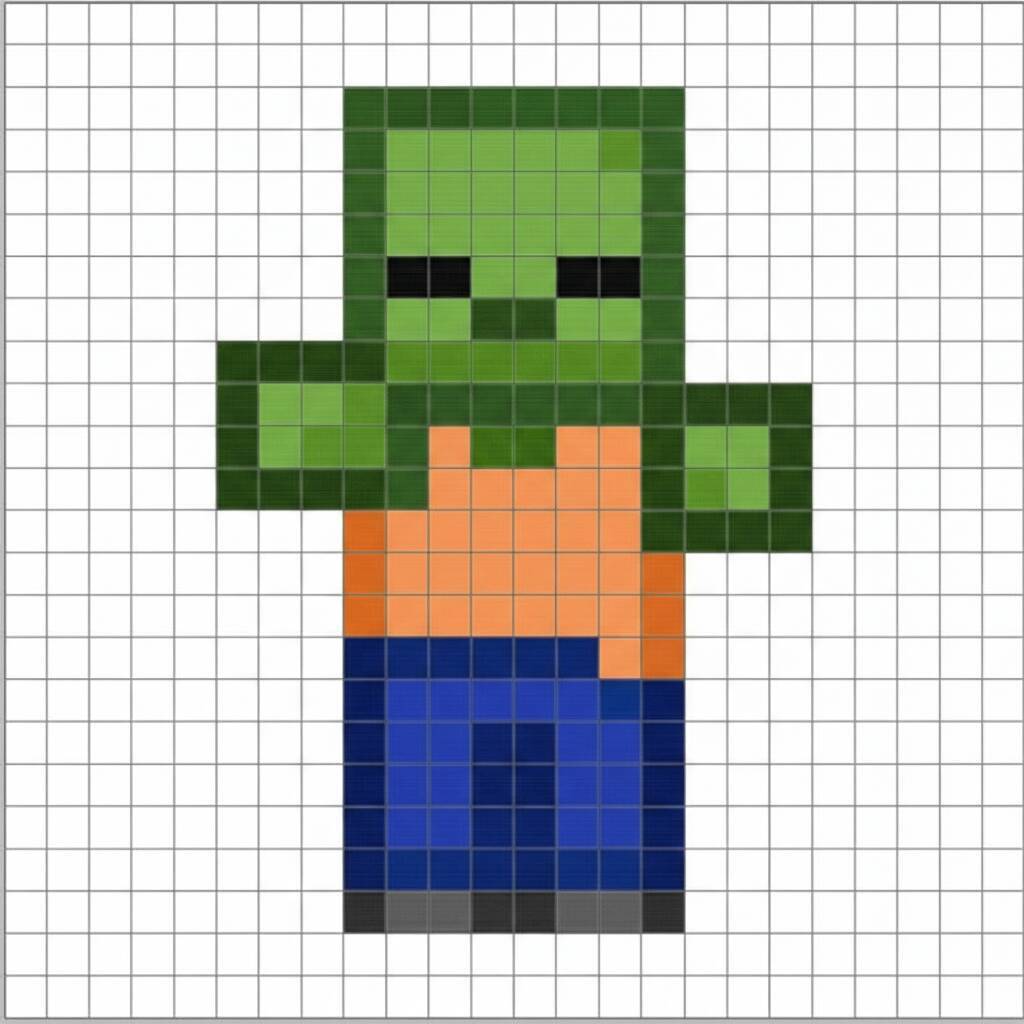 Pixel Art de Minecraft com desenho de zumbi
