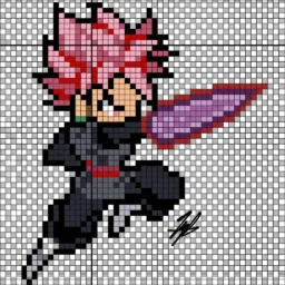 Pixel Art do Goku em ação com espada para colorir