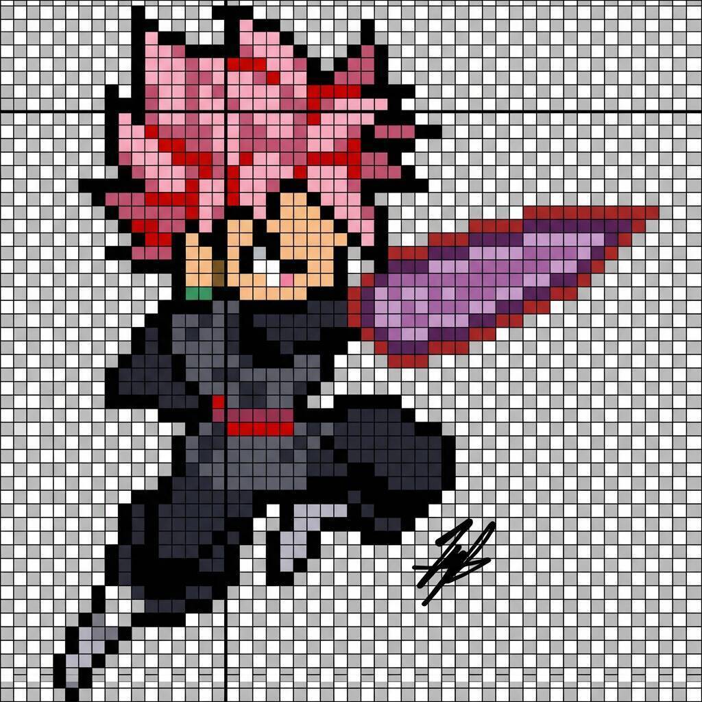 Pixel Art do Goku em ação com espada para colorir