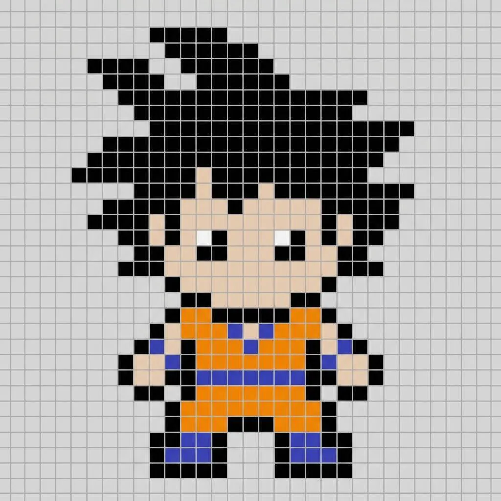 Pixel Art do Goku em estilo divertido para colorir
