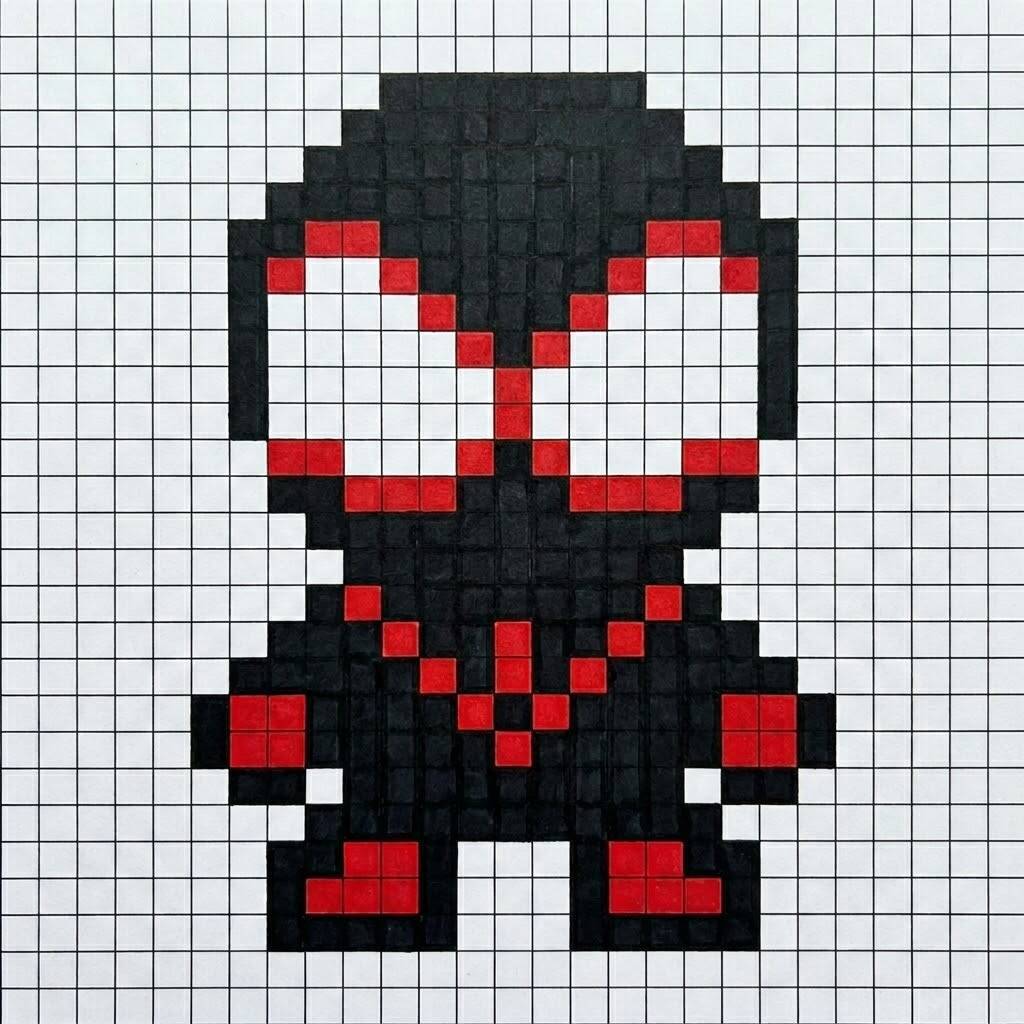 Pixel Art do Homem Aranha com desenho do Miles Morales