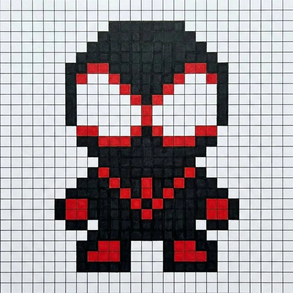 Pixel Art do Homem Aranha com desenho do Miles Morales