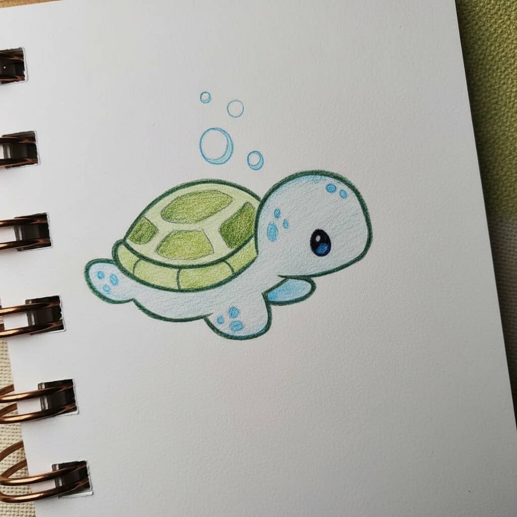 Tartaruga fofa e divertida em uma página de colorir